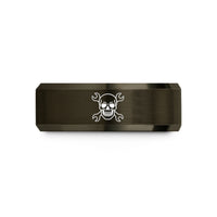 unique presents for dad – gunmetal & rose gold tungsten skull crossed wrenches wedding band