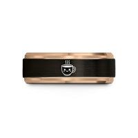 unique men's engagement ring – black & rose gold tungsten cheerful coffee cup wedding band