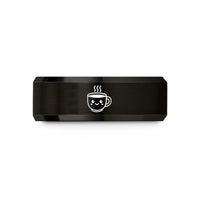 unique men's engagement ring – black tungsten cheerful coffee cup wedding band