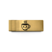 men's ring with engraving – gold tungsten cheerful coffee cup wedding band