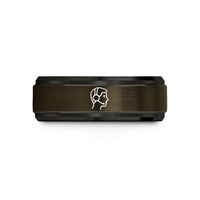 men’s laser engraved ring – gunmetal & black tungsten headset microphone wedding band
