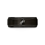 custom engraved promise ring – black tungsten shooting star wedding band