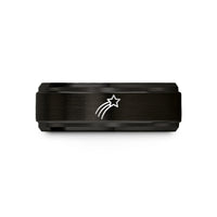 custom engraved promise ring – black tungsten shooting star wedding band