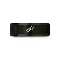 custom engraved promise ring – black tungsten shooting star wedding band