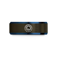women's tungsten wedding band – gunmetal & blue tungsten south pole projection wedding band