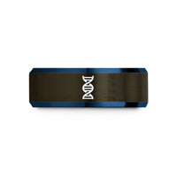 engraved rings for her – gunmetal & blue tungsten dna helix wedding band