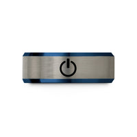 personalized rings for couples – blue & grey tungsten power symbol wedding band