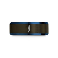 custom engraved ring – gunmetal & blue tungsten graduated pipette wedding band