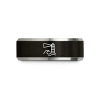 tungsten ring for men – black & silver tungsten lighthouse beam wave wedding band