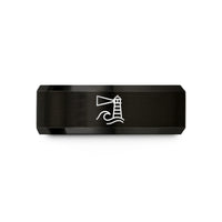 laser engraved tungsten ring – black tungsten lighthouse beam wave wedding band