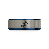 personalized wedding band – black & blue & silver tungsten pelican wedding band