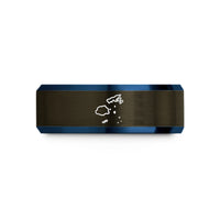engraved unisex tungsten ring – gunmetal & blue tungsten fiji wedding band