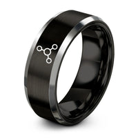 personalized tungsten rings couples – black & silver tungsten methane molecule ring