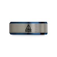 tungsten rings for couples – black & blue & grey tungsten sailboat wedding band