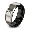 Crossed Wrenches – Tungsten Wedding Band, 8 mm, Black, Gray Comfort-Fit Unisex
