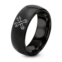 Engraved Tungsten Rings for Men – black tungsten crossed wrenches ring