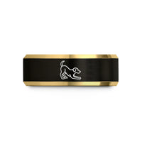 laser engraved bands him – black & gold tungsten play bow dog wedding band