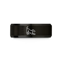 men's tungsten bands wide – black & rose gold tungsten play bow dog wedding band
