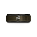 men's laser engraved ring – gunmetal & black tungsten power horns wedding band