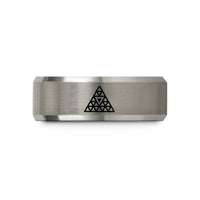 engraved men's tungsten band – black & grey tungsten triangular tiling wedding band