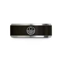 custom engraved men's ring – black & silver tungsten canyon disk wedding band