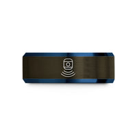 men's laser engraved ring – gunmetal & blue tungsten infrared sensor wedding band