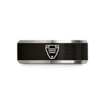 customized men's wedding band – black & grey tungsten skid plate wedding band