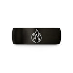men's beveled edge ring – black & gold tungsten wildfire flame wedding band