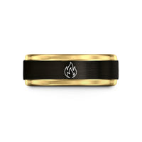 8 mm men's wedding band – black & gold tungsten wildfire flame wedding band