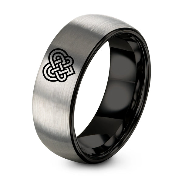 Celtic Love Knot – Tungsten Wedding Band, 8 mm, Gray, Black Comfort-Fit Unisex
