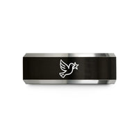 women's tungsten wedding band – black & grey tungsten peace dove star wedding band