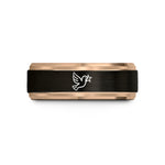 tungsten ring for her – black & rose gold tungsten peace dove star wedding band