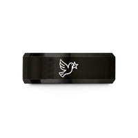 ladies tungsten comfort ring – black & rose gold tungsten peace dove star wedding band