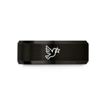 women's tungsten wedding band – black tungsten peace dove star wedding band