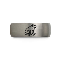 unique tungsten ring designs – black & grey tungsten toad silhouette sitting wedding band