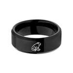 unique tungsten ring designs – black tungsten toad silhouette sitting wedding band