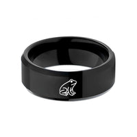 unique tungsten ring designs – black tungsten toad silhouette sitting wedding band