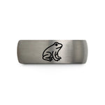 custom engraved tungsten ring – gray tungsten toad silhouette sitting wedding band
