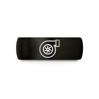 engraved wedding band – black tungsten turbocharger wedding band