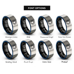font options for inside engraving on black & blue & silver enneagram star rings