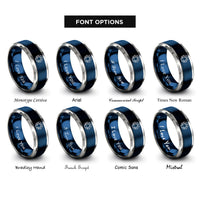 font options for inside engraving on blue & gray enneagram star rings