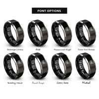 font options for inside engraving on black & silver ensemble shield rings