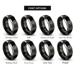 font options for inside engraving on black & grey enso circle lotus rings