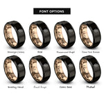 font options for inside engraving on black & rose gold environmental leaf rings