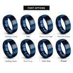 font options for inside engraving on blue equal bars band rings