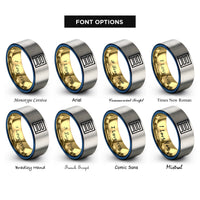 font options for inside engraving on gold & blue & silver equal bars band rings