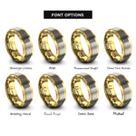 font options for inside engraving on gold & silver equal bars band rings