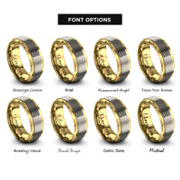 font options for inside engraving on gold & silver equal bars band rings