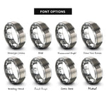 font options for inside engraving on gray equal bars band rings
