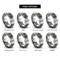 font options for inside engraving on gray equal bars band rings
